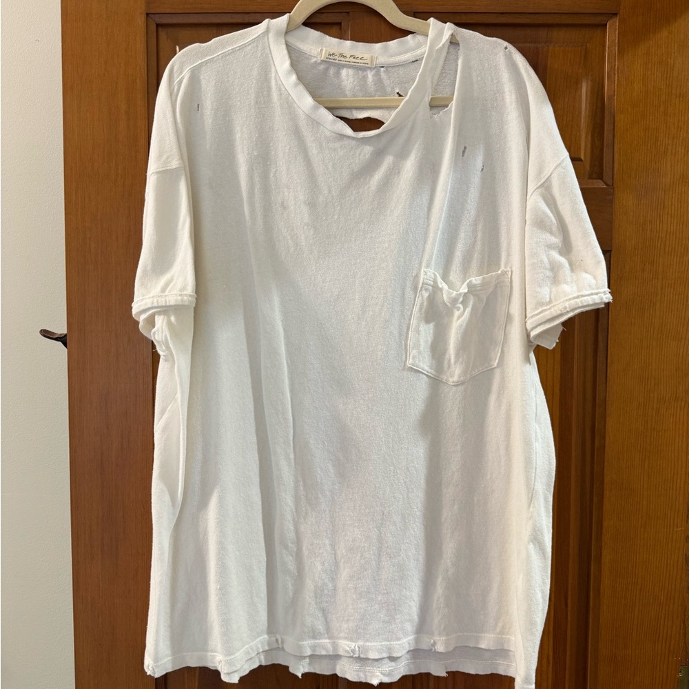 NEW Free People Distressed White T-Shirt with Pocket